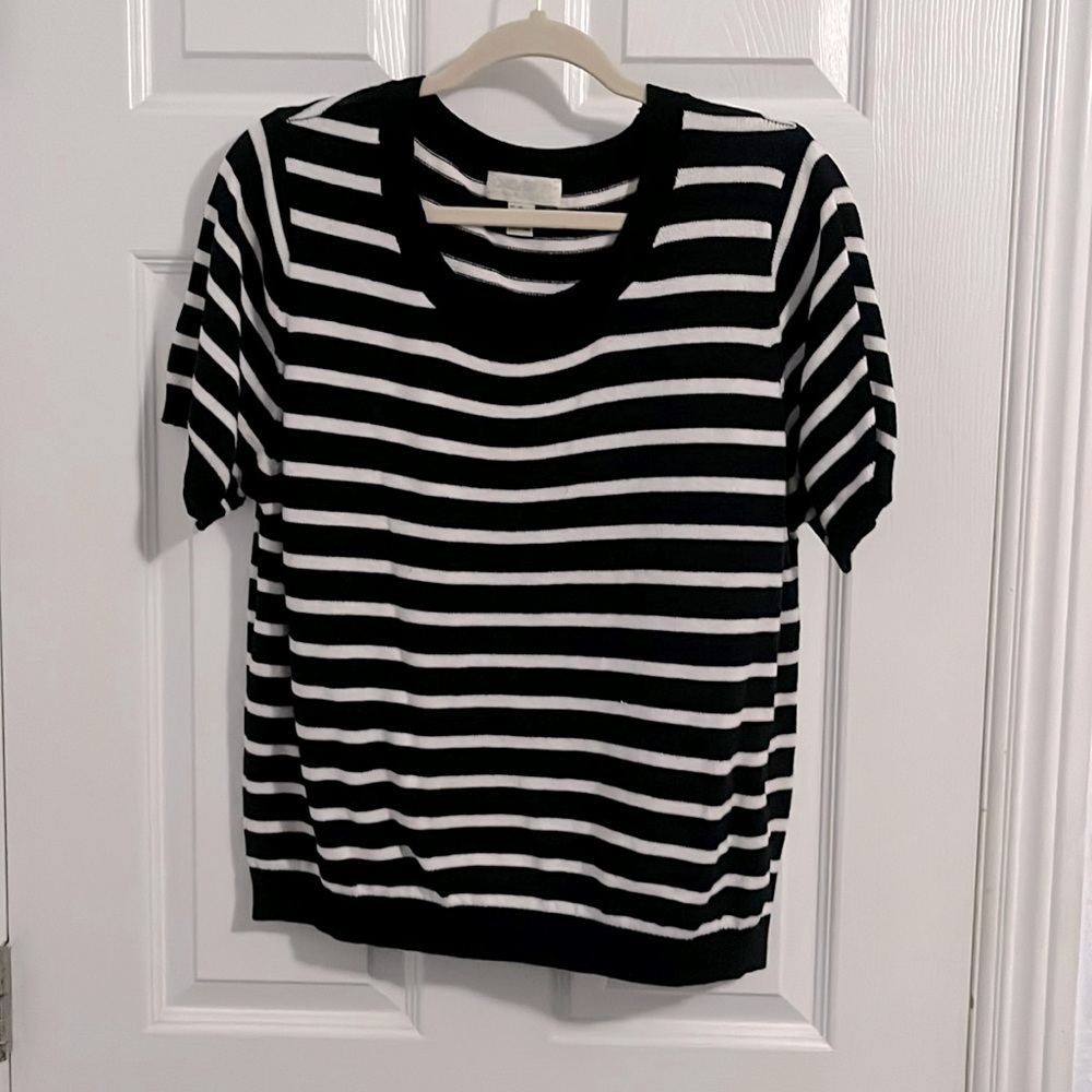Knit short sleeve sweater black and white 3X